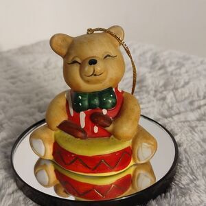 Ceramic Drummer Boy Bear Christmas Ornament